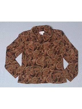 Dressbarn Zip Up Jacket Womens Size Medium Suede Multicolor Paisleys Vneck...